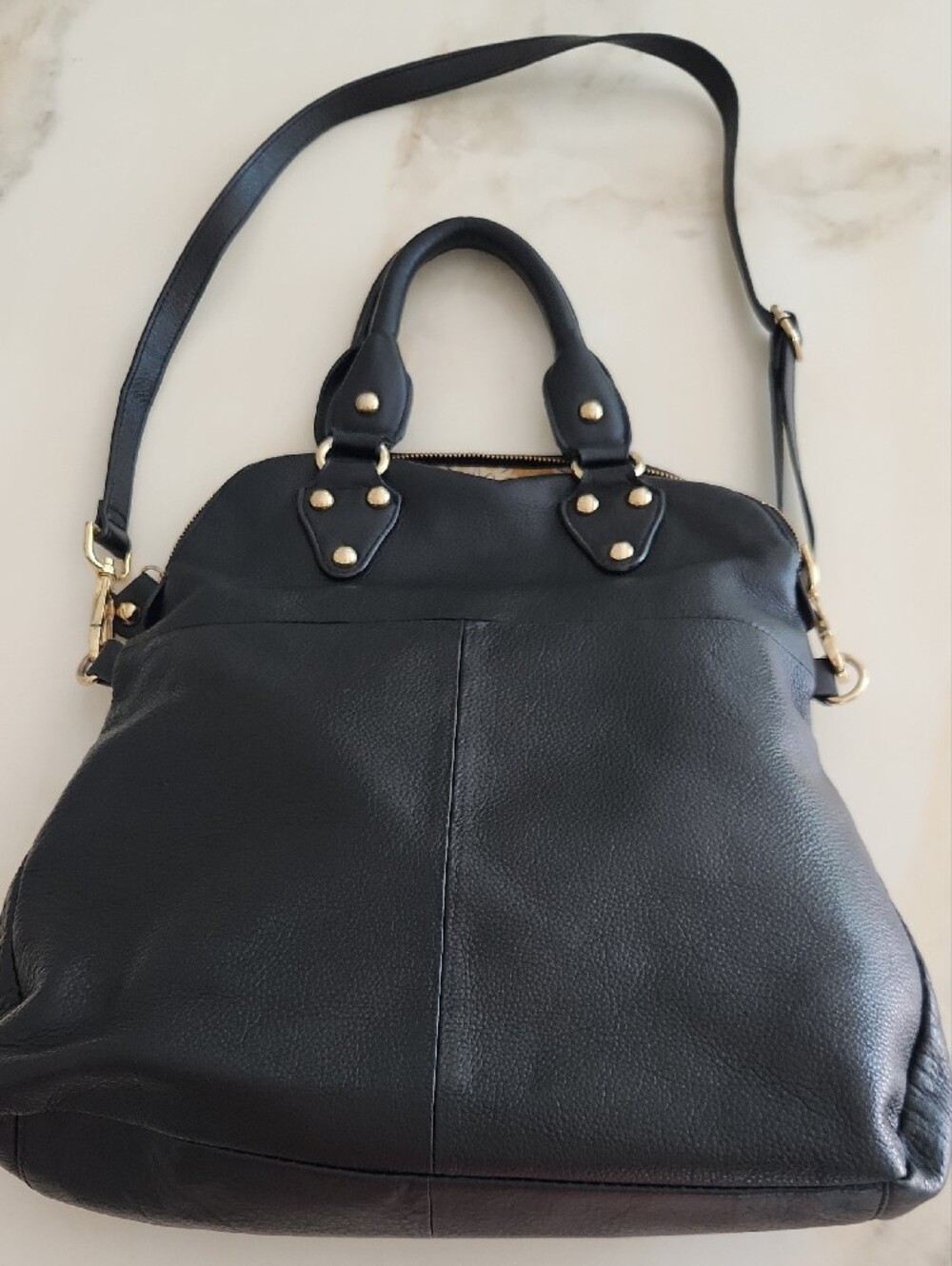 Emma Fox Black Leather Satchel with Gold Hardware - Picture 6 of 15